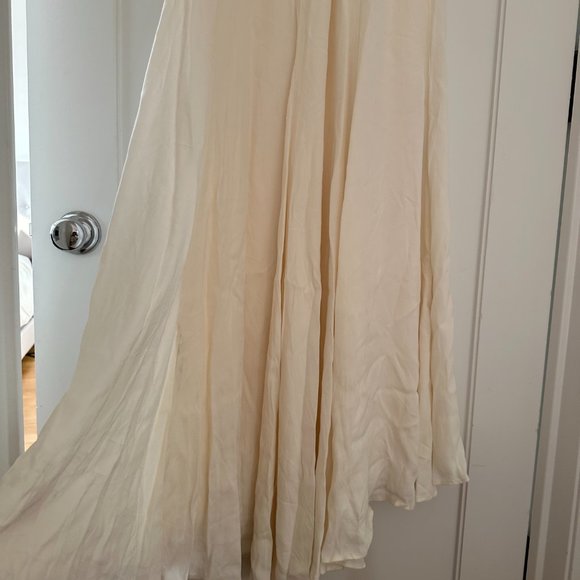 Reformation Lecce Maxi Crepe Dress Sz 4 Ivory Scoop Neck Full Skirt w/ Train - Picture 14 of 15